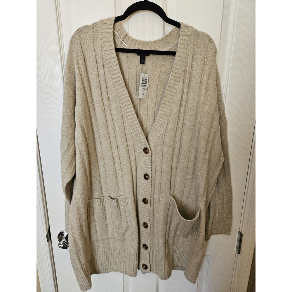NWT Torrid Cable Knit Beige Boyfriend Button-Down V-Neck Cardigan Sweater, 3X